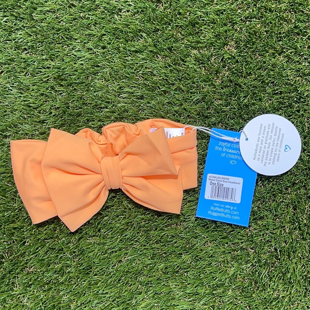 RuffleButts Melon Swim Bow Headband One size Girls